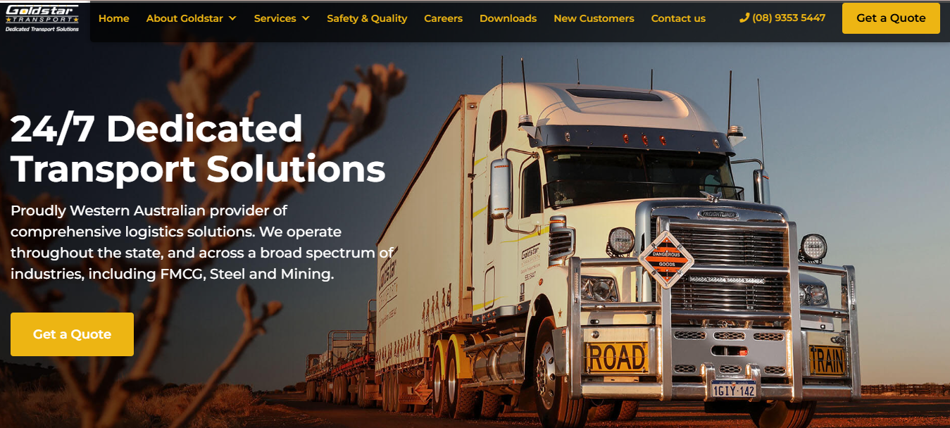 Alt text: Goldstar Transport homepage