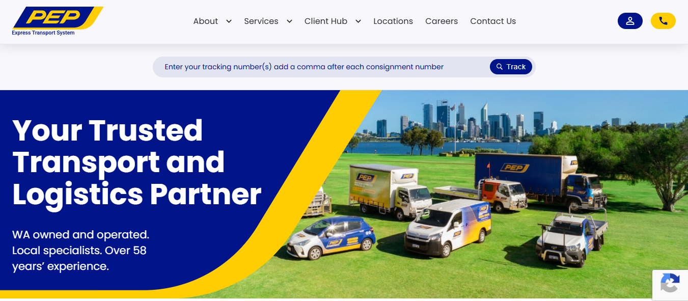 Alt text: PEP Transport homepage