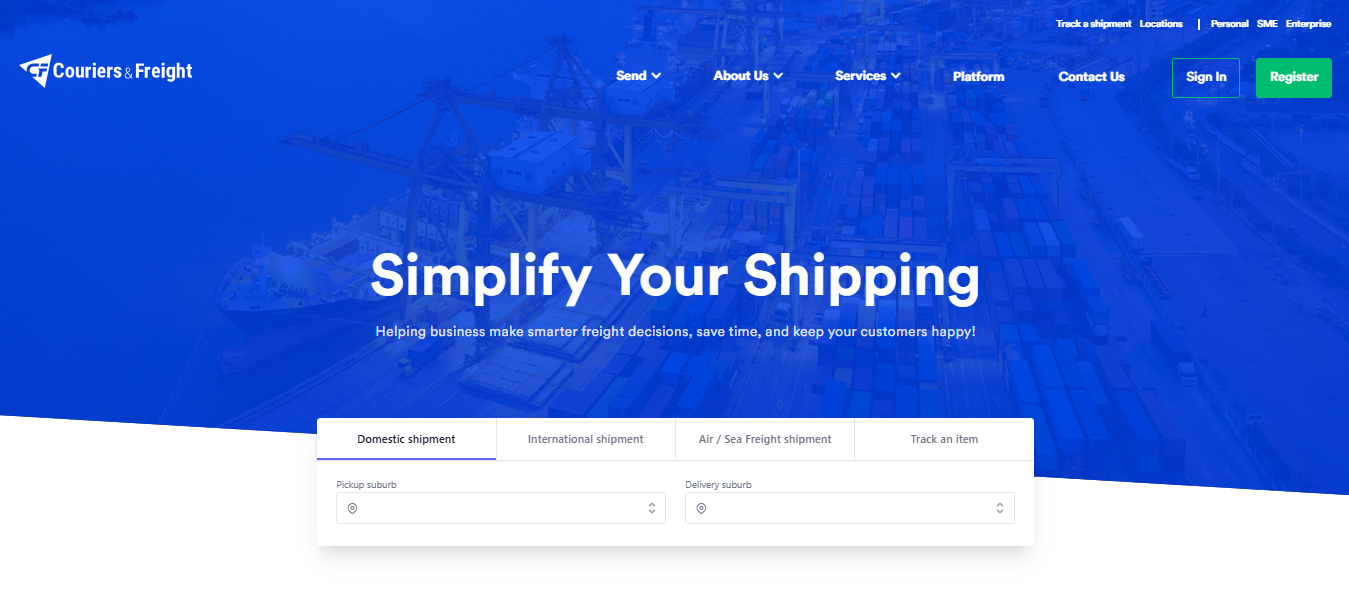 Alt text: Couriers & Freight homepage