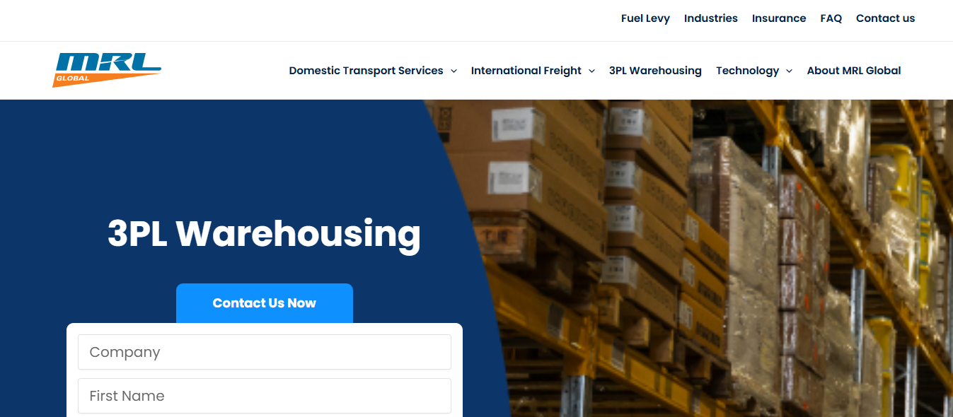 Alt text: MRL Global warehousing page