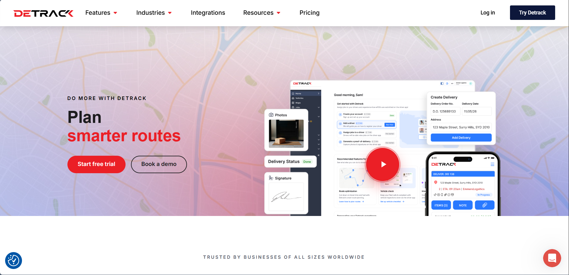 Alt text: Detrack Homepage