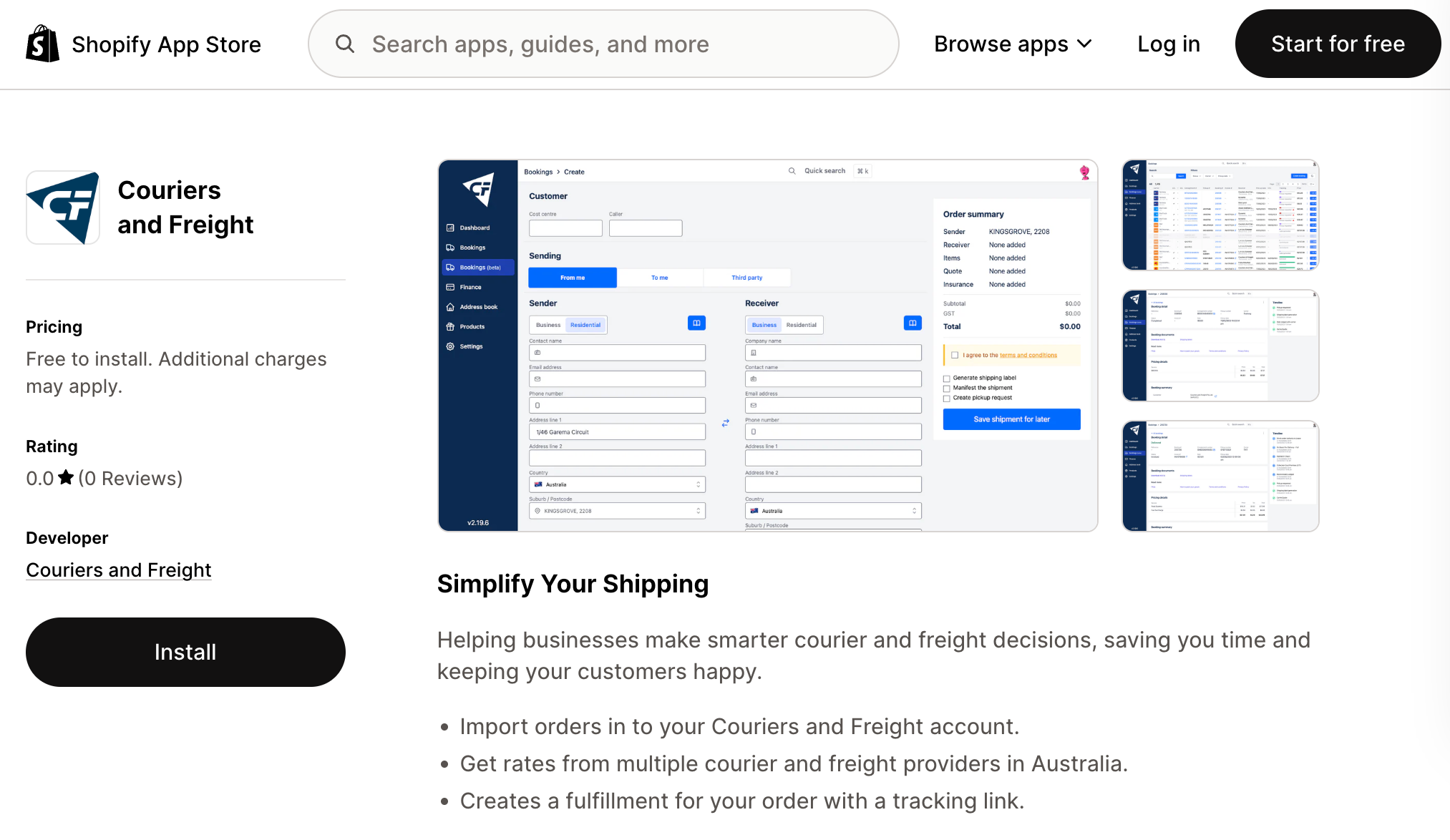 Alt text: Screenshot of Couriers & Freight on Shopify App Store