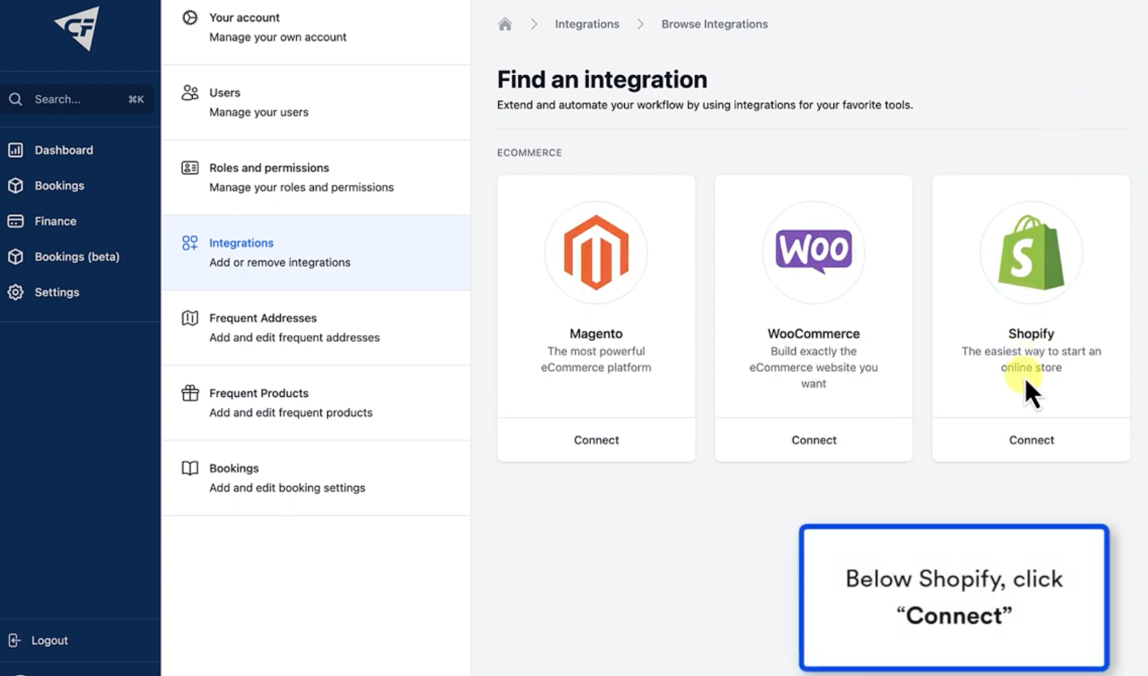 Alt text: Shopify platform with integrations screenshot