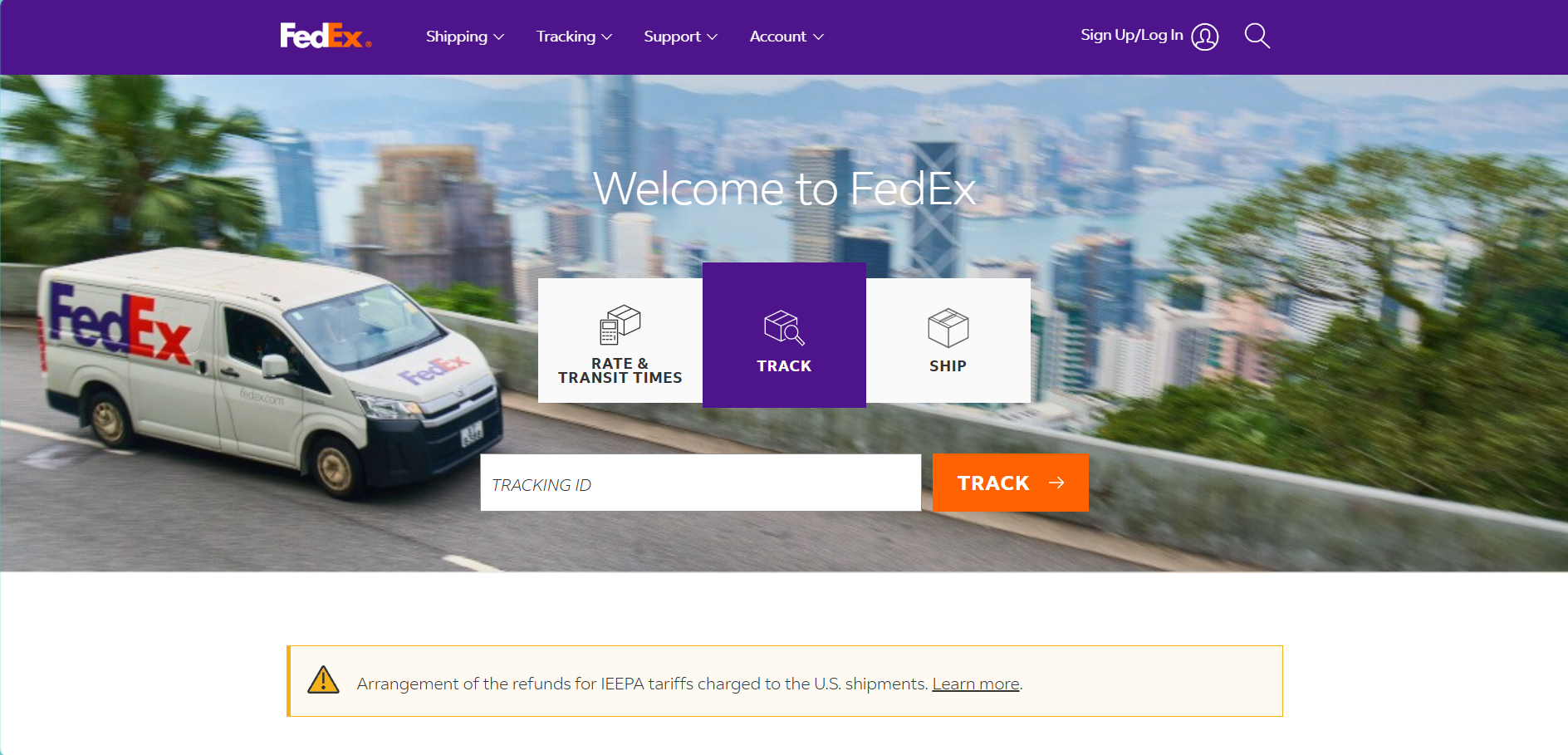 Alt text: FedEx homepage