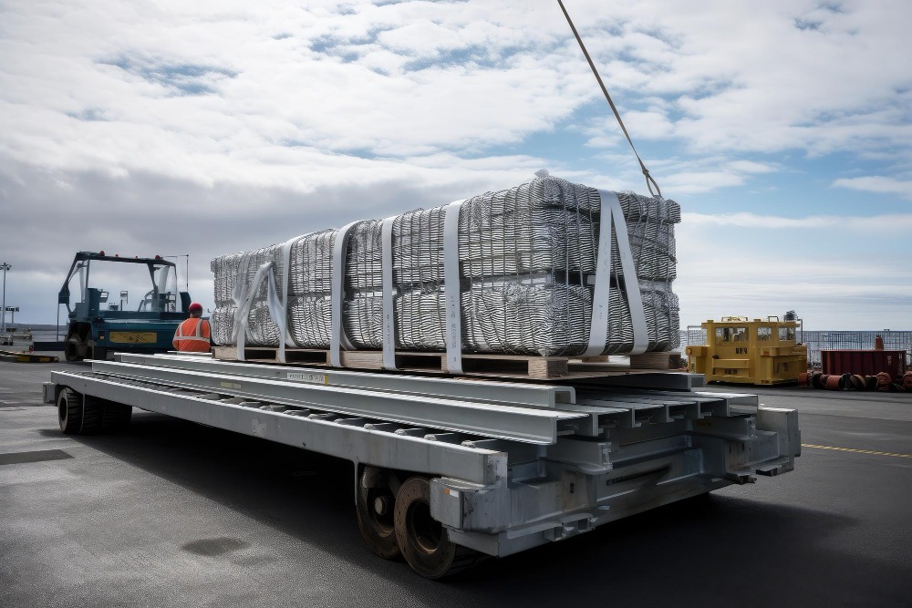 Alt text: Aluminum ingot being transported via air or sea