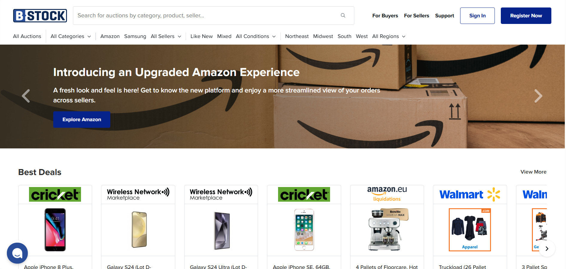 Alt text: B-stock homepage