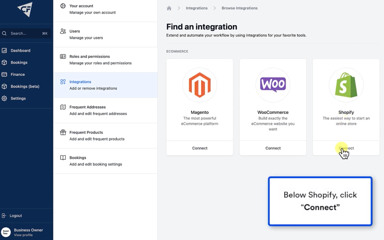 Screenshot of Shopify and Couriers & Freight Integration