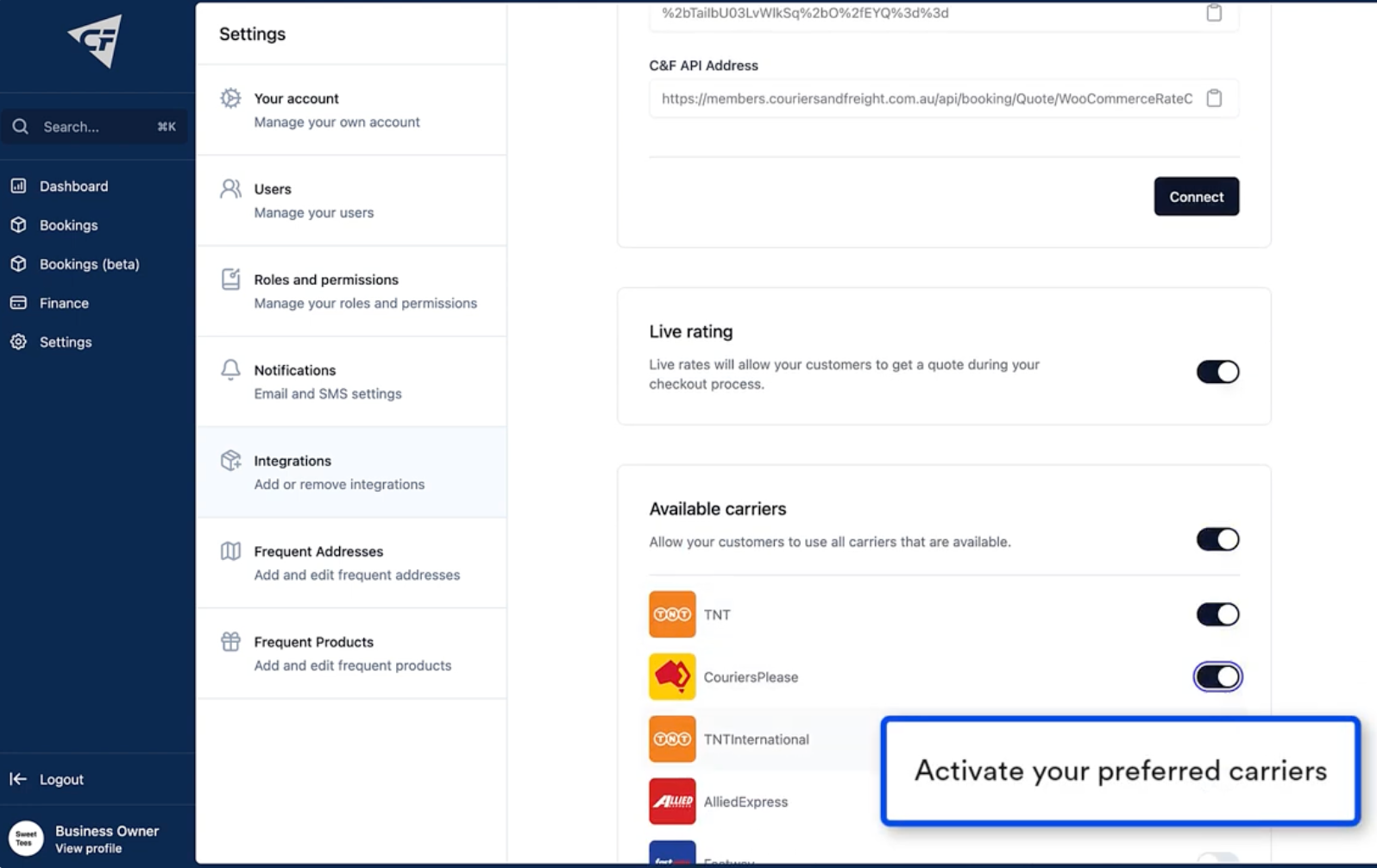 Screenshot of Woocommerce and Couriers & Freight plugin