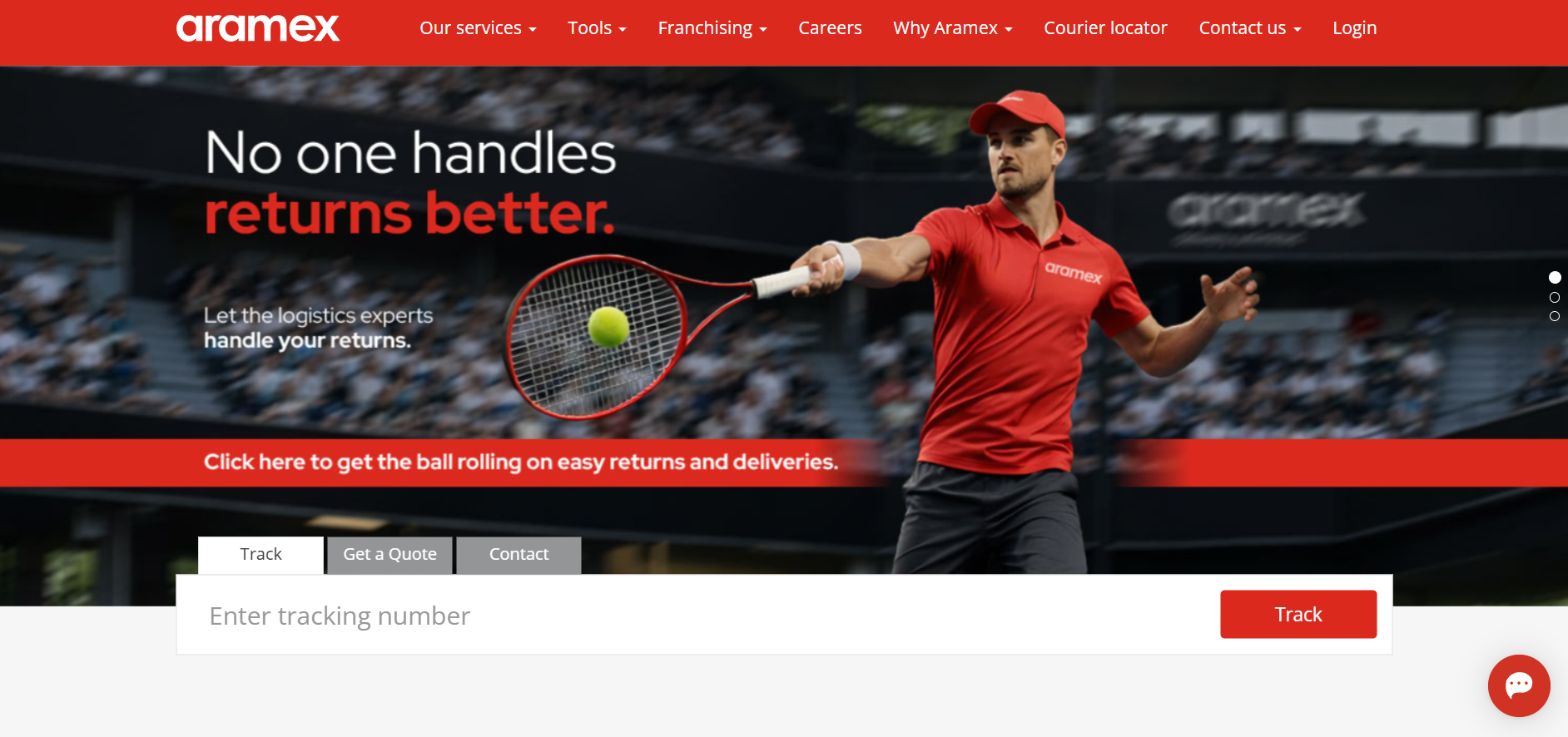 Alt text: Aramex homepage