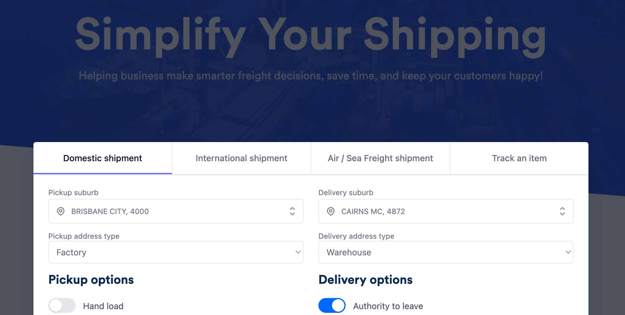 Alt text: Couriers & Freight quote tool