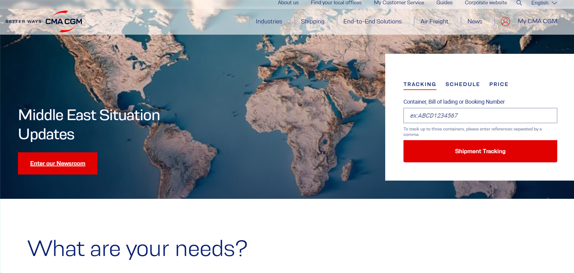 Alt text: CMA CGM homepage