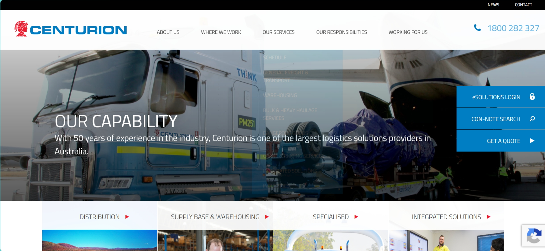 Alt text: Centurion homepage