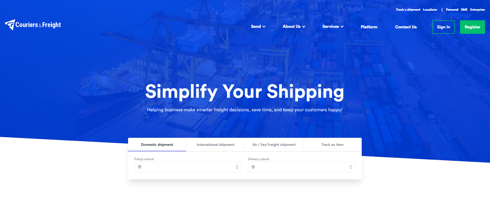 Alt text: Couriers & Freight homepage