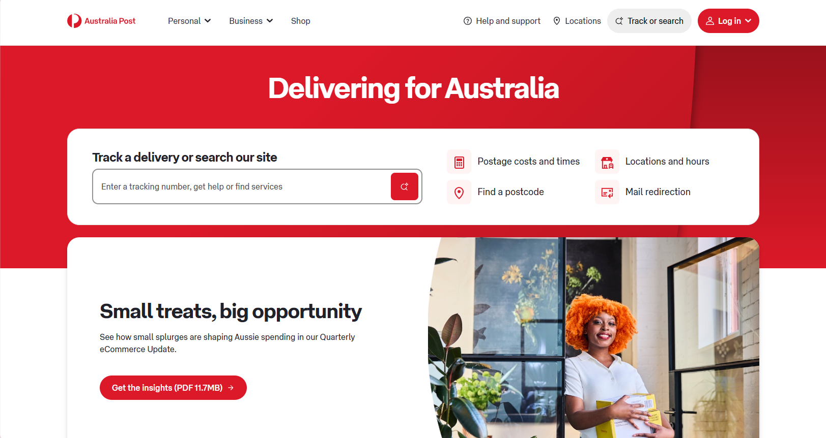 Alt text: Australia Post homepage
