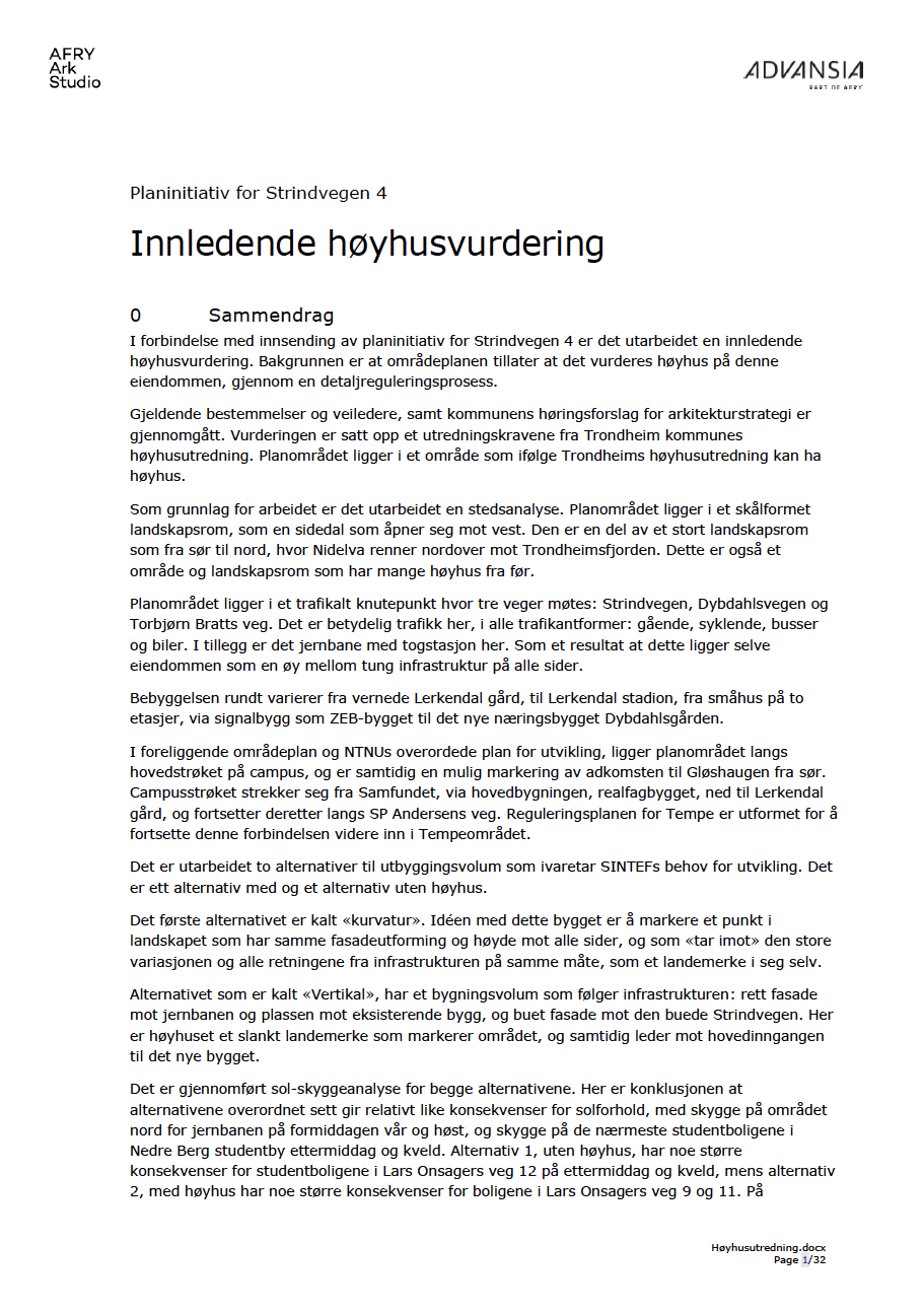 7. Innledende høyhusutredning