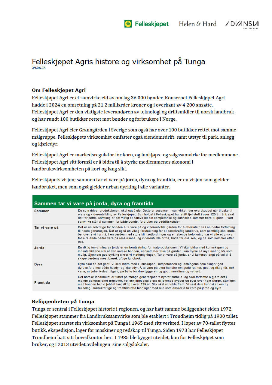 8. Felleskjøpet Agris virksomhet på Tunga