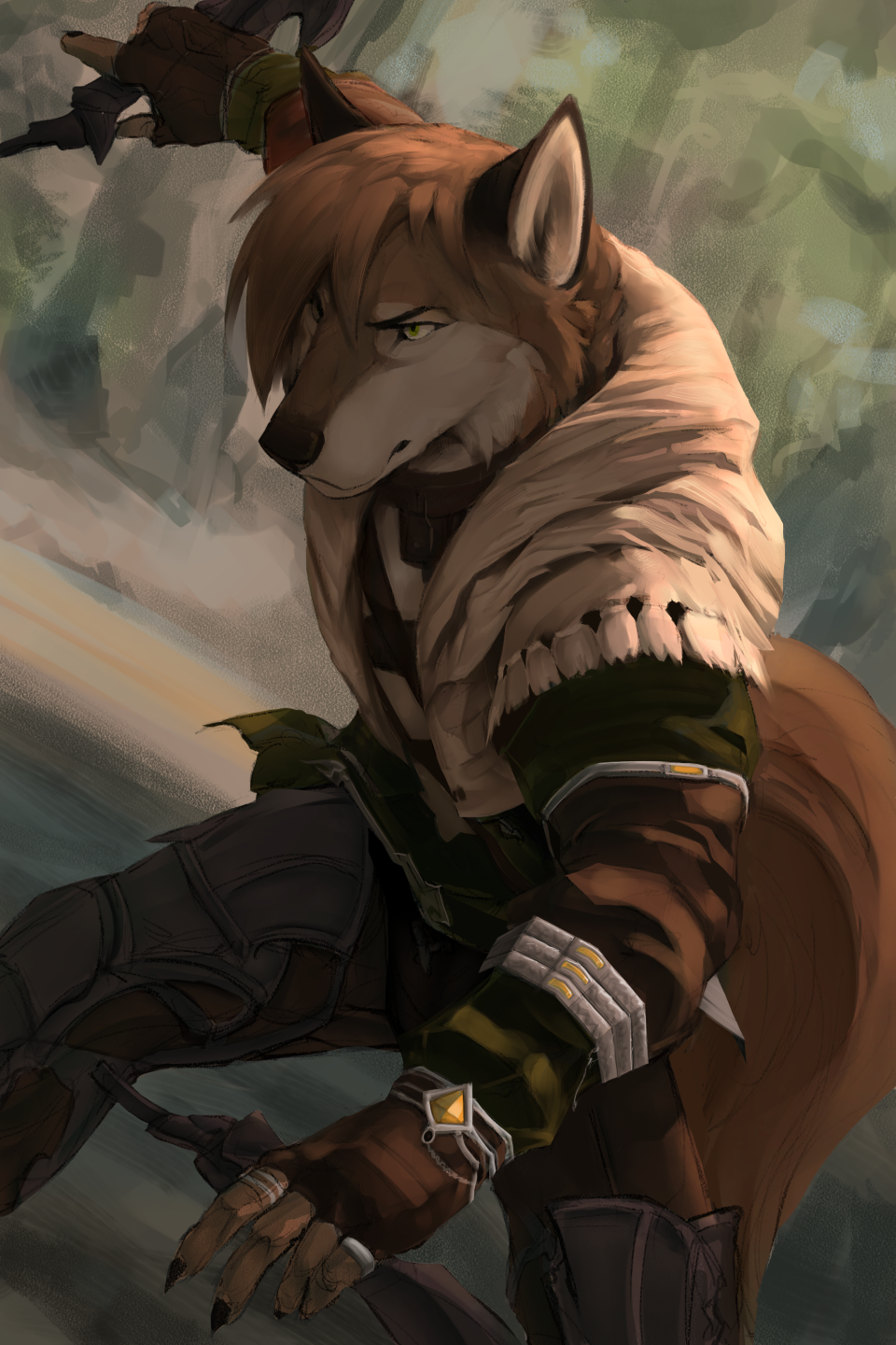 Painting of my wolf sona as a ninja in Final Fantasy XIV
