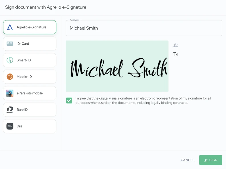 Agrello Signing Options