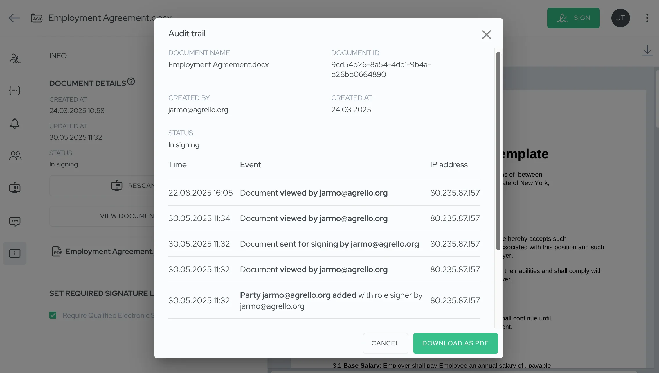Document Audit Trail and Security Records