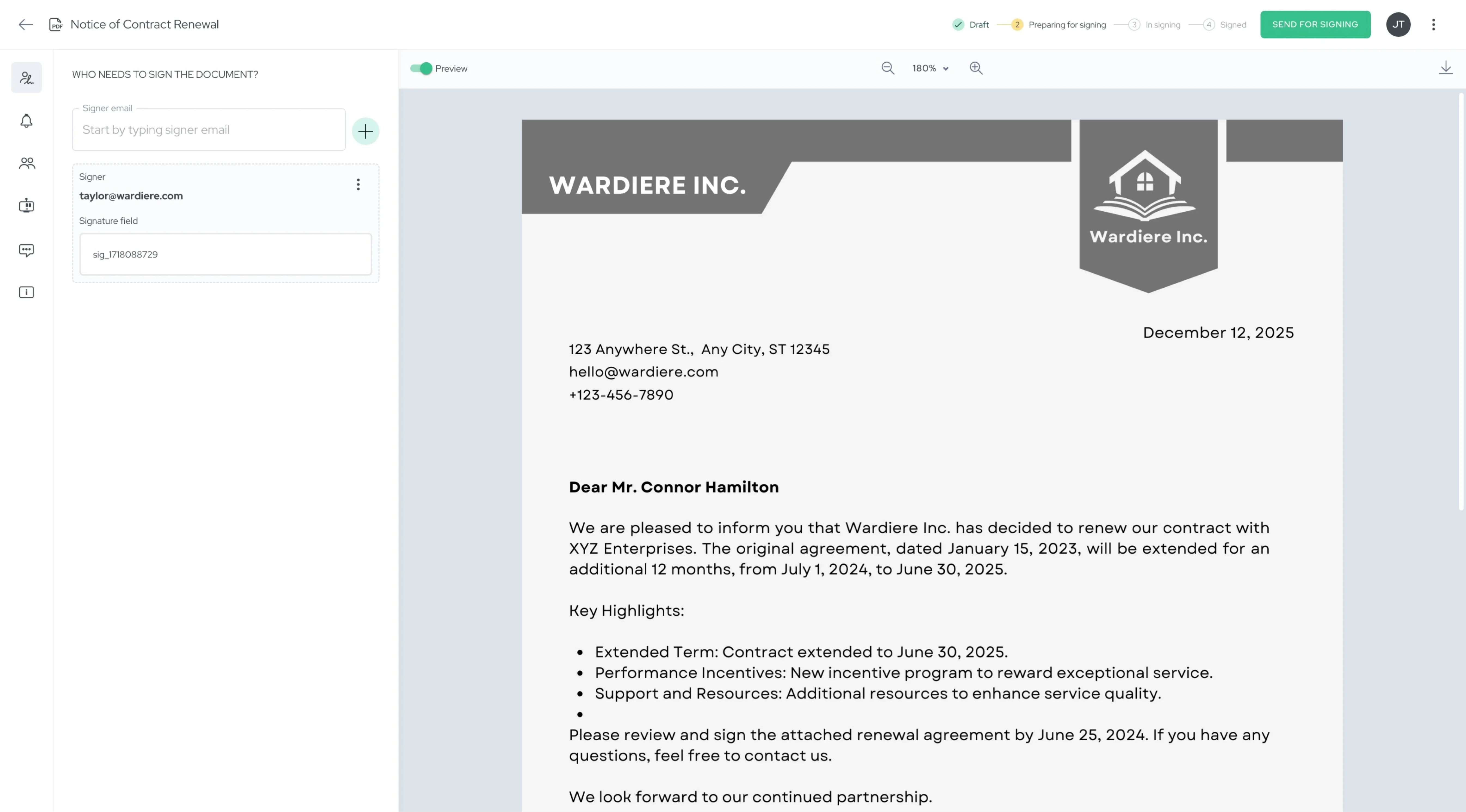 Dashboard Overview Showing Document Metadata