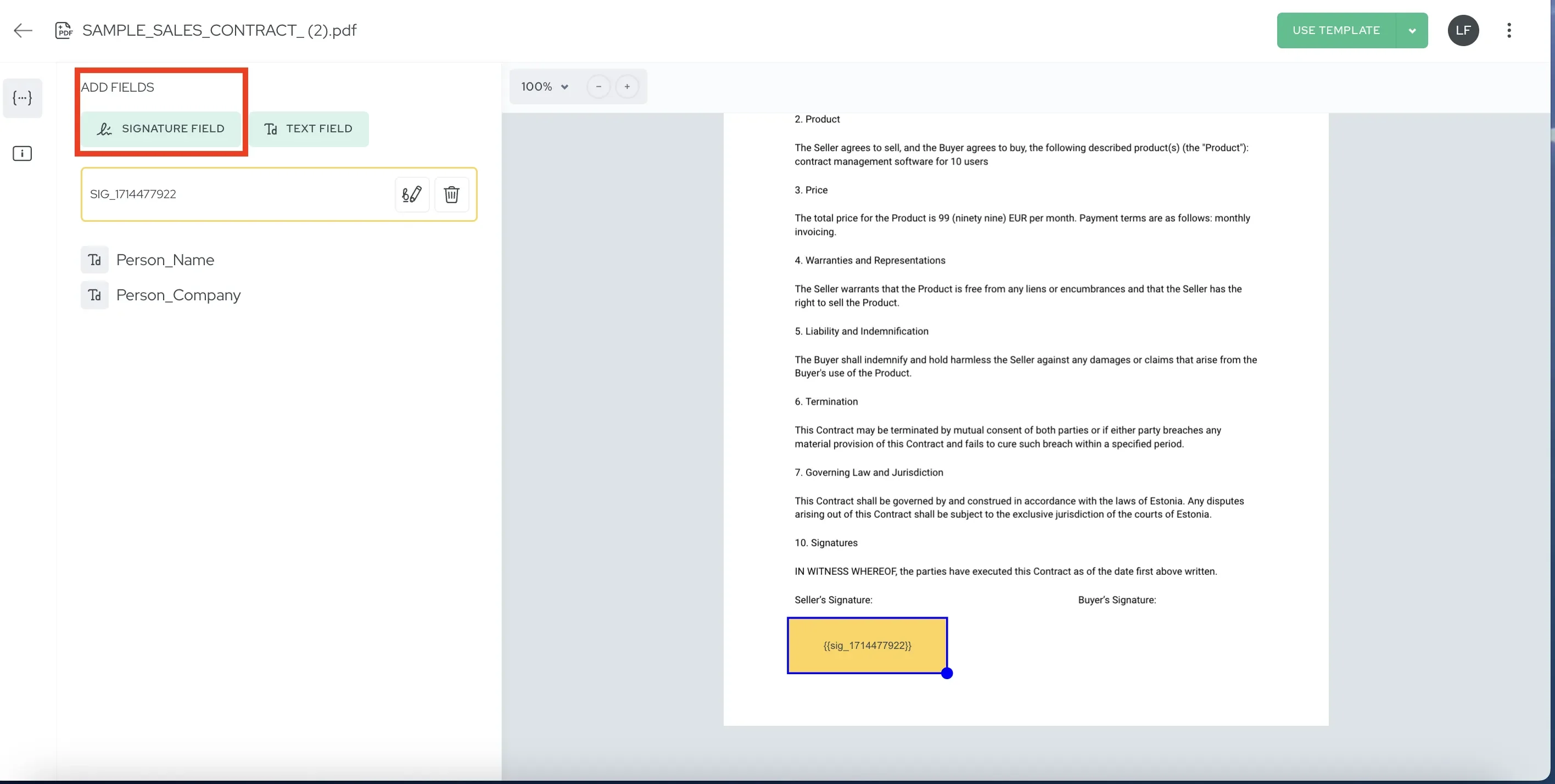 Signature Field Placement