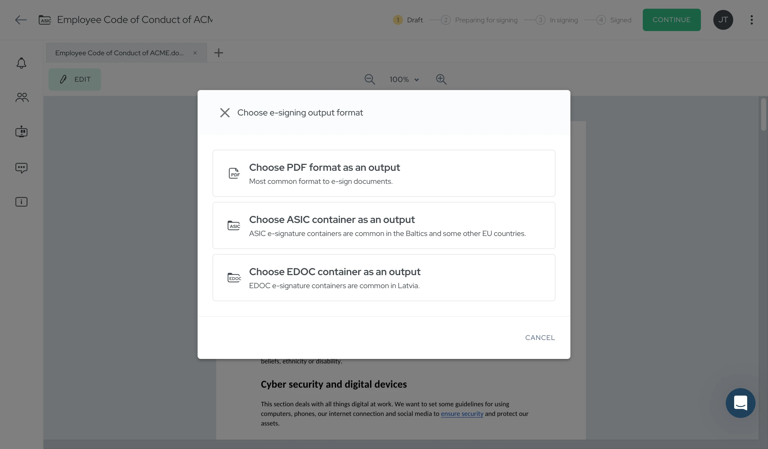 Вікно вибору формату виводу