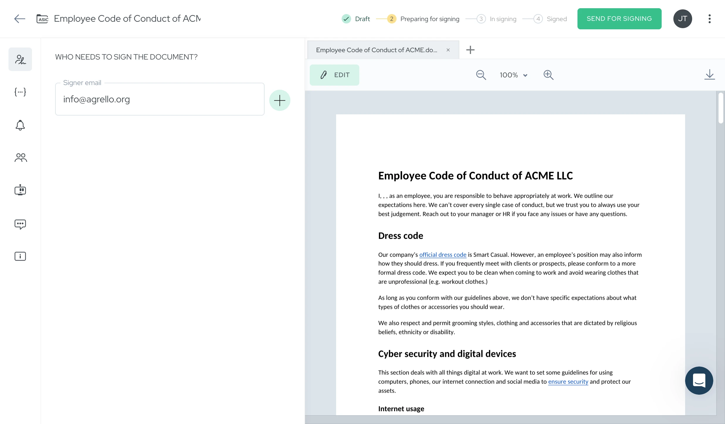 Екран підготовки до підписання