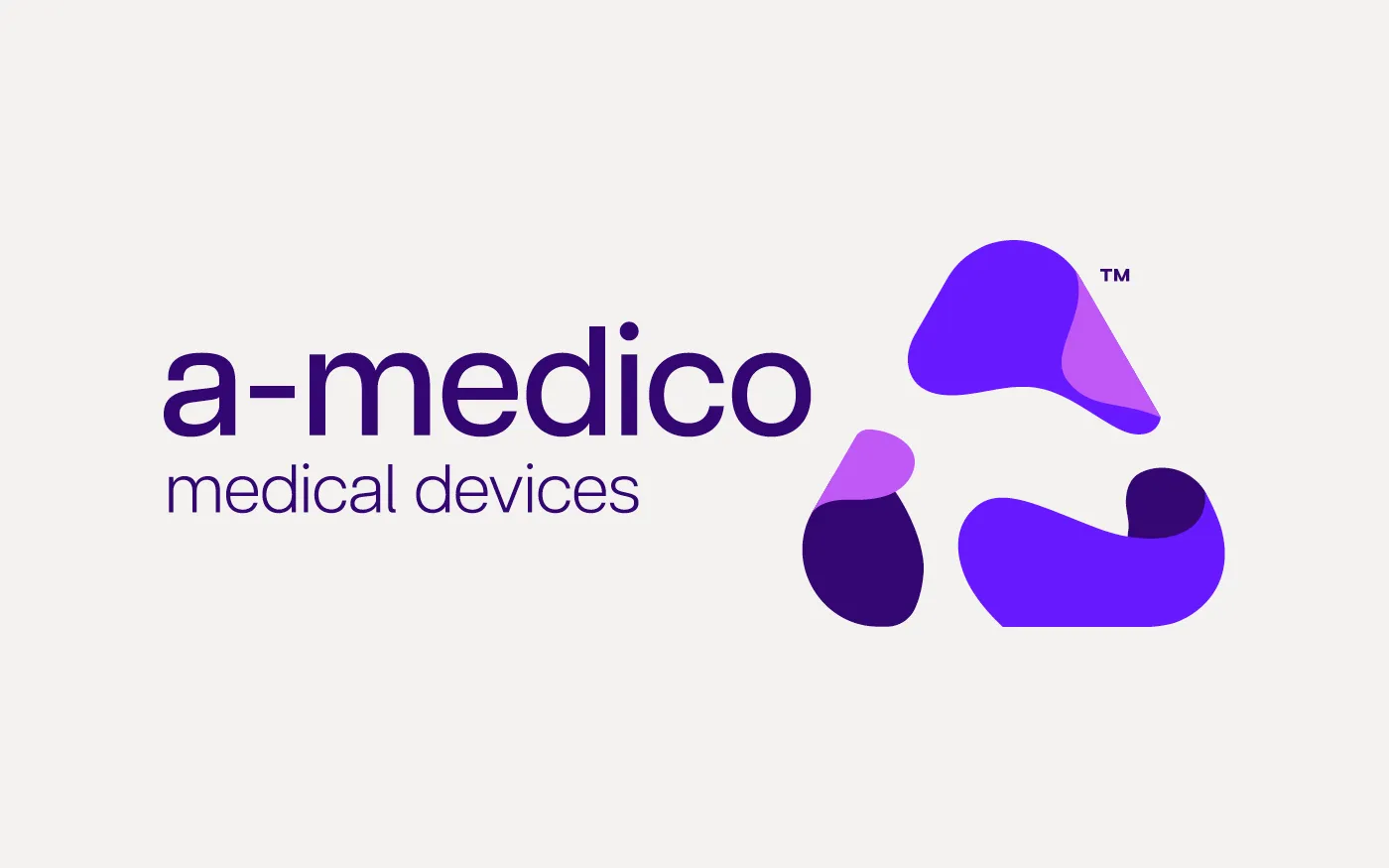 Logo for A-MEDICO medical devices featuring abstract purple shapes forming a triangular pattern.