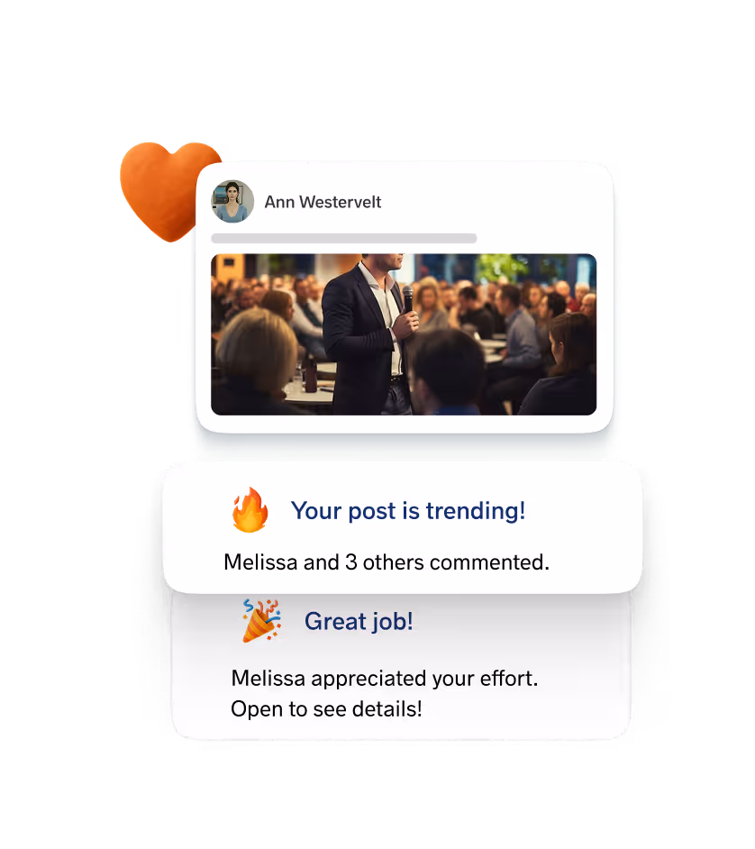 Private company social feed for sharing announcements, posts, and employee engagement