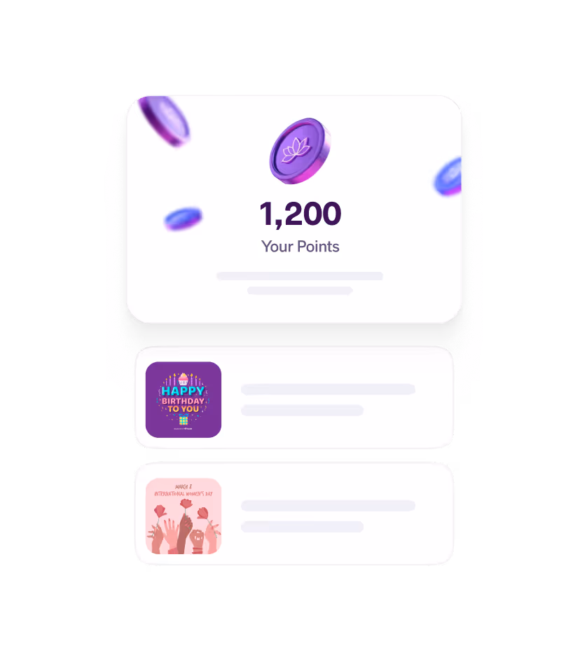 Reward points system where employees earn and redeem points for prizes and discounts