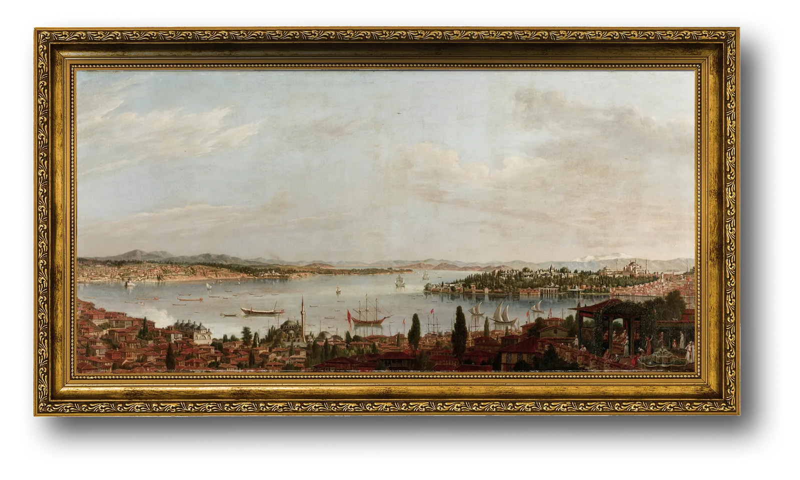 Antoine de Favray 1773 oil painting Istanbul Panorama in its gilded frame