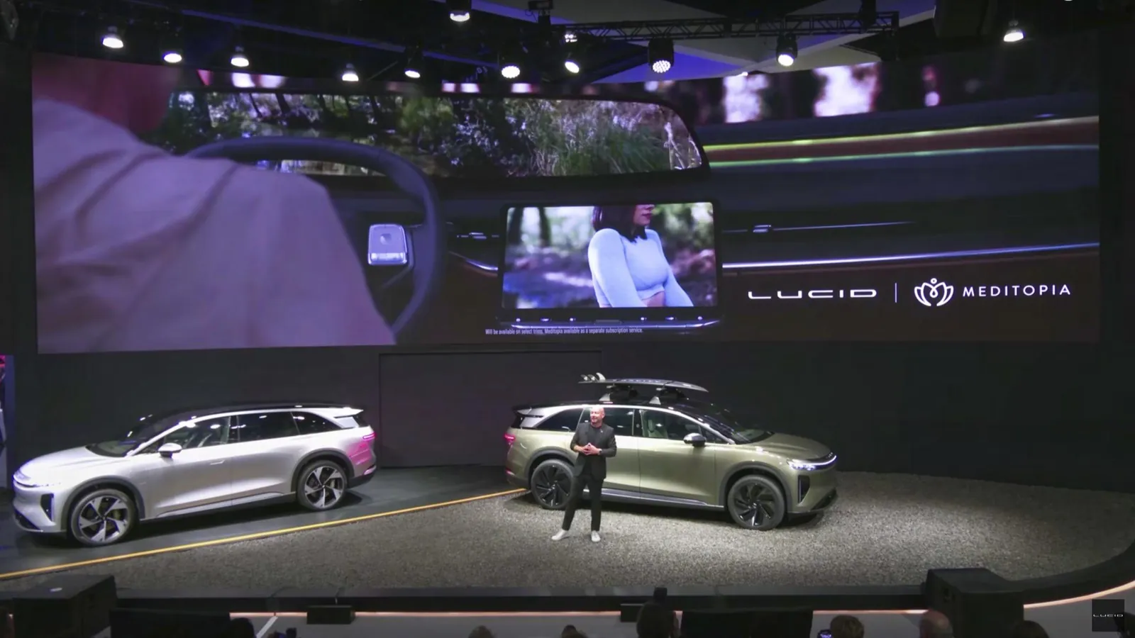 Lucid and Meditopia partnership announced on stage at a Lucid launch event