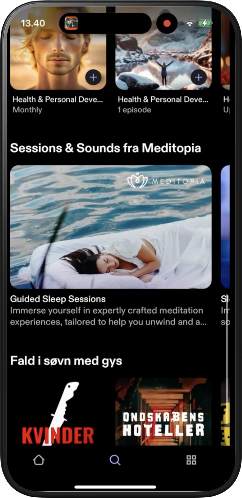 Meditopia sessions and sounds inside the Podimo app