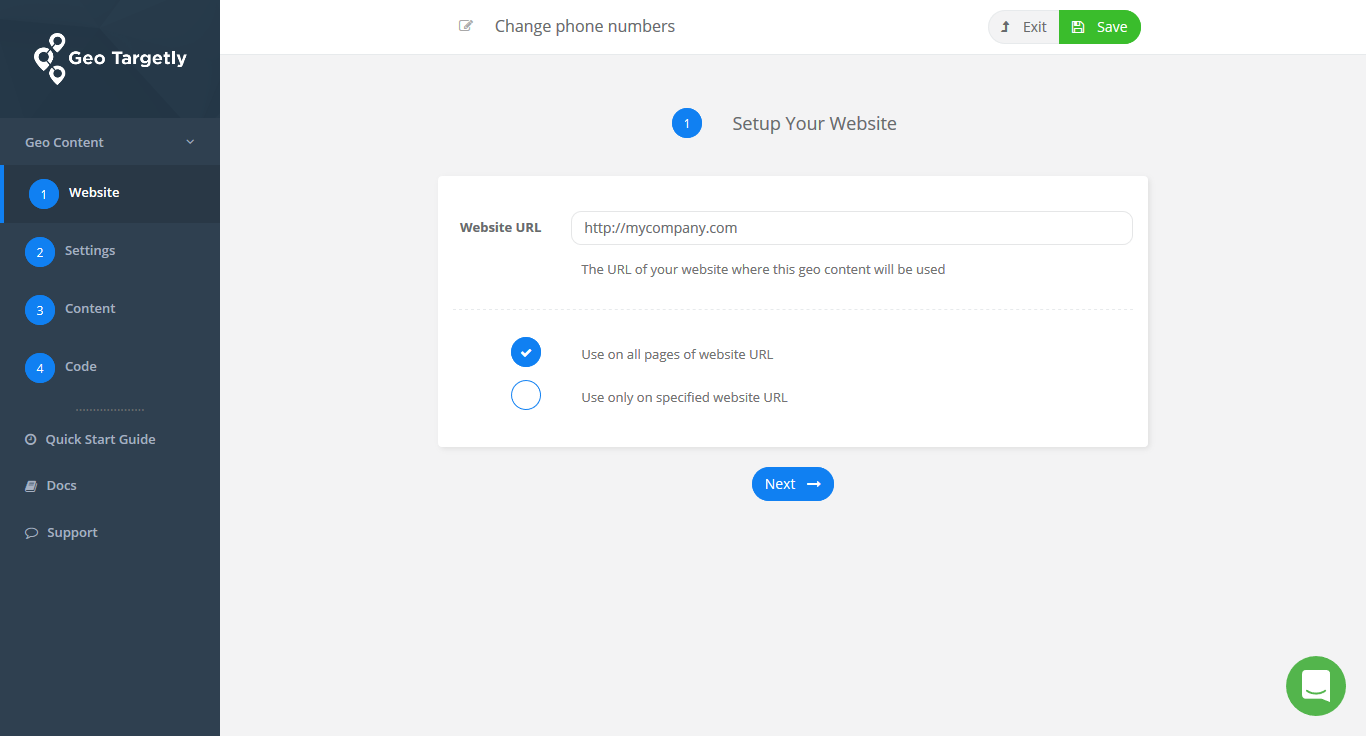 setup website which requires phone numbers to be changed by geo location