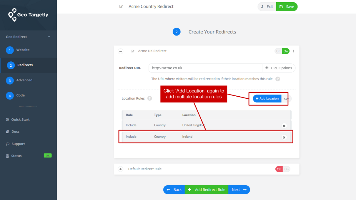 Adding country rules to geo redirect