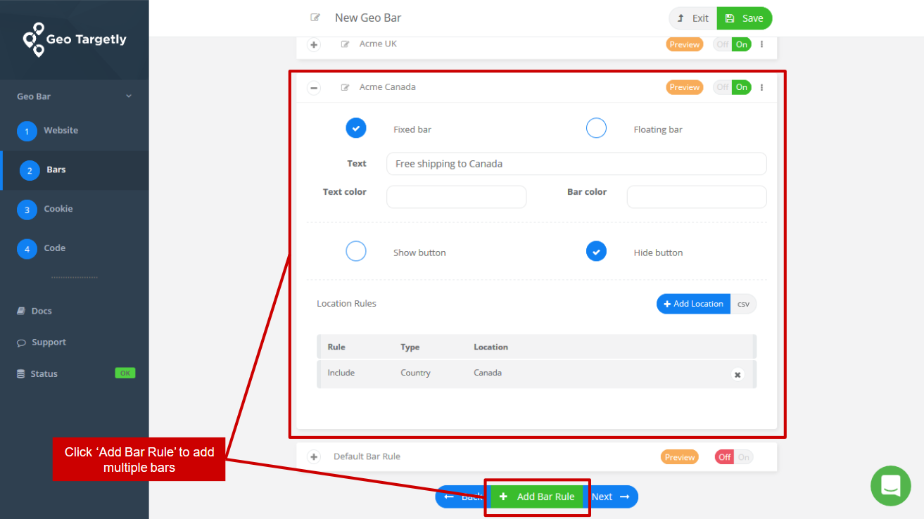 create additional rules for each location to show different types of bars