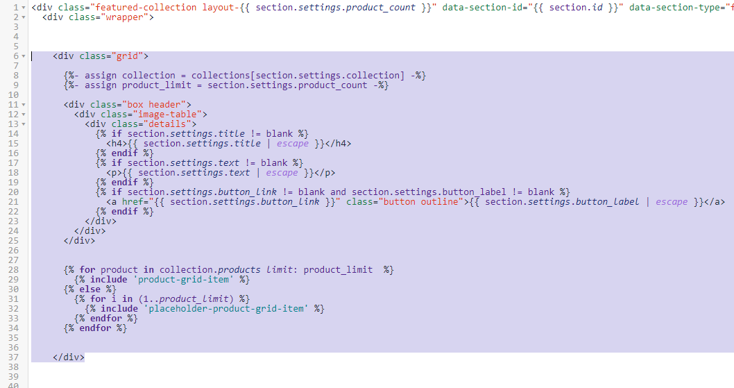 Copy the Shopify product grid