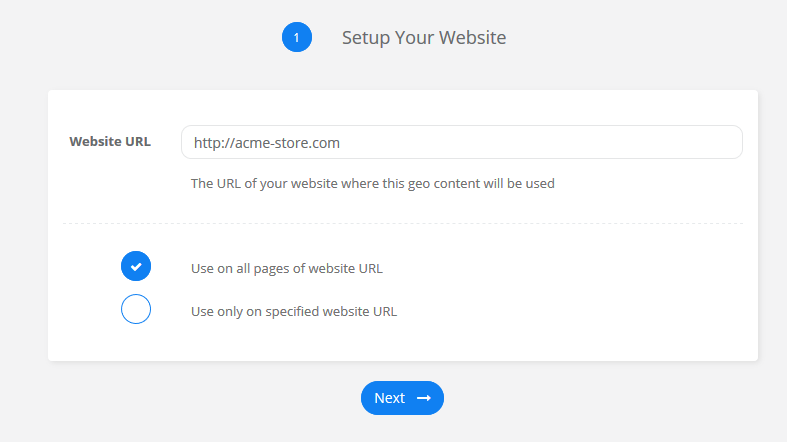 Add your Shopify store URL or page URL to the Geo Content settings