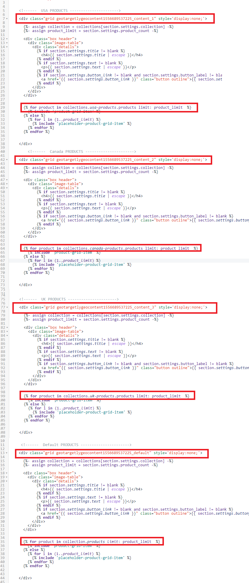 Duplicate Shopify grid for each geolocation