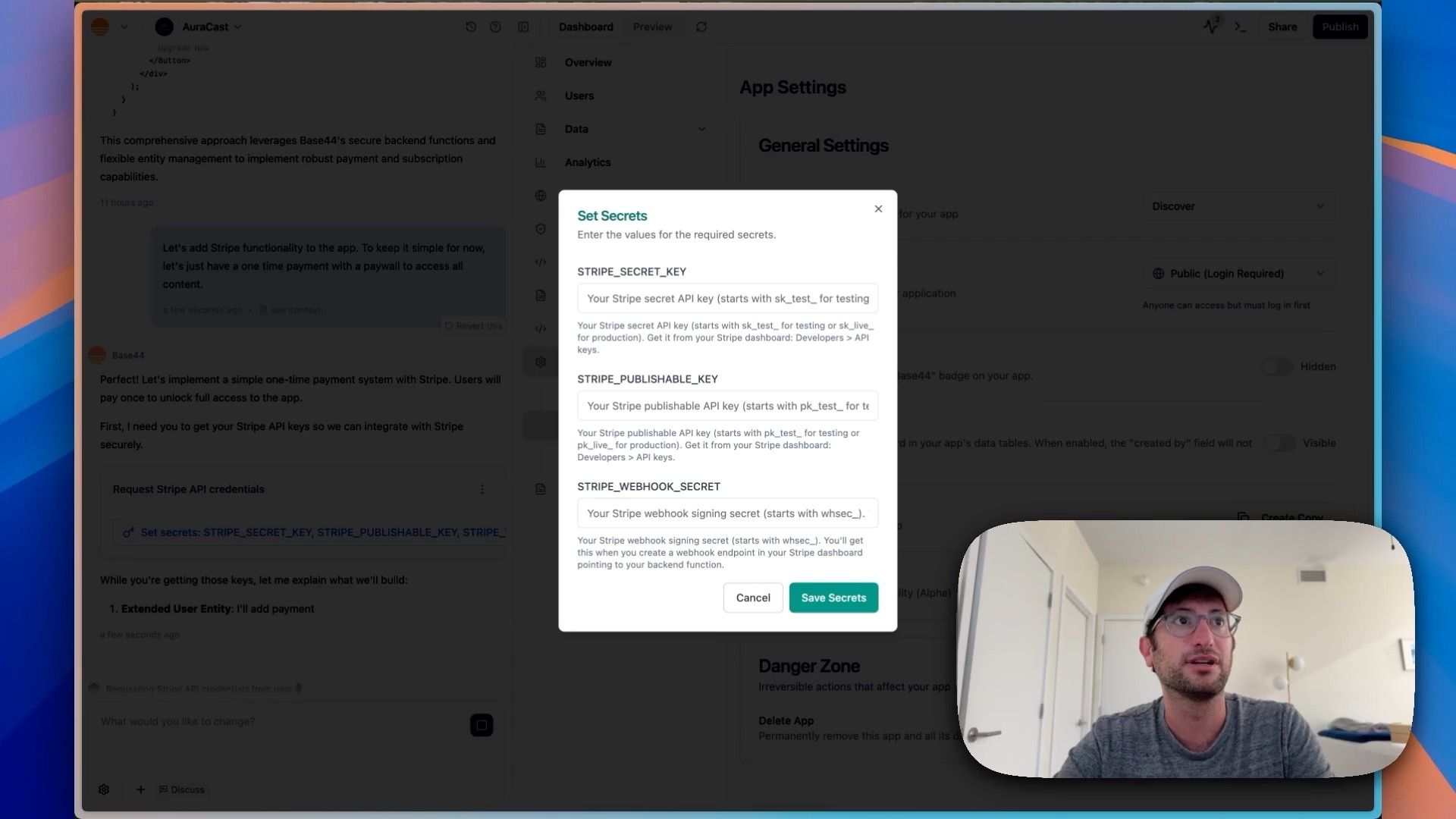 Stripe keys for Base44