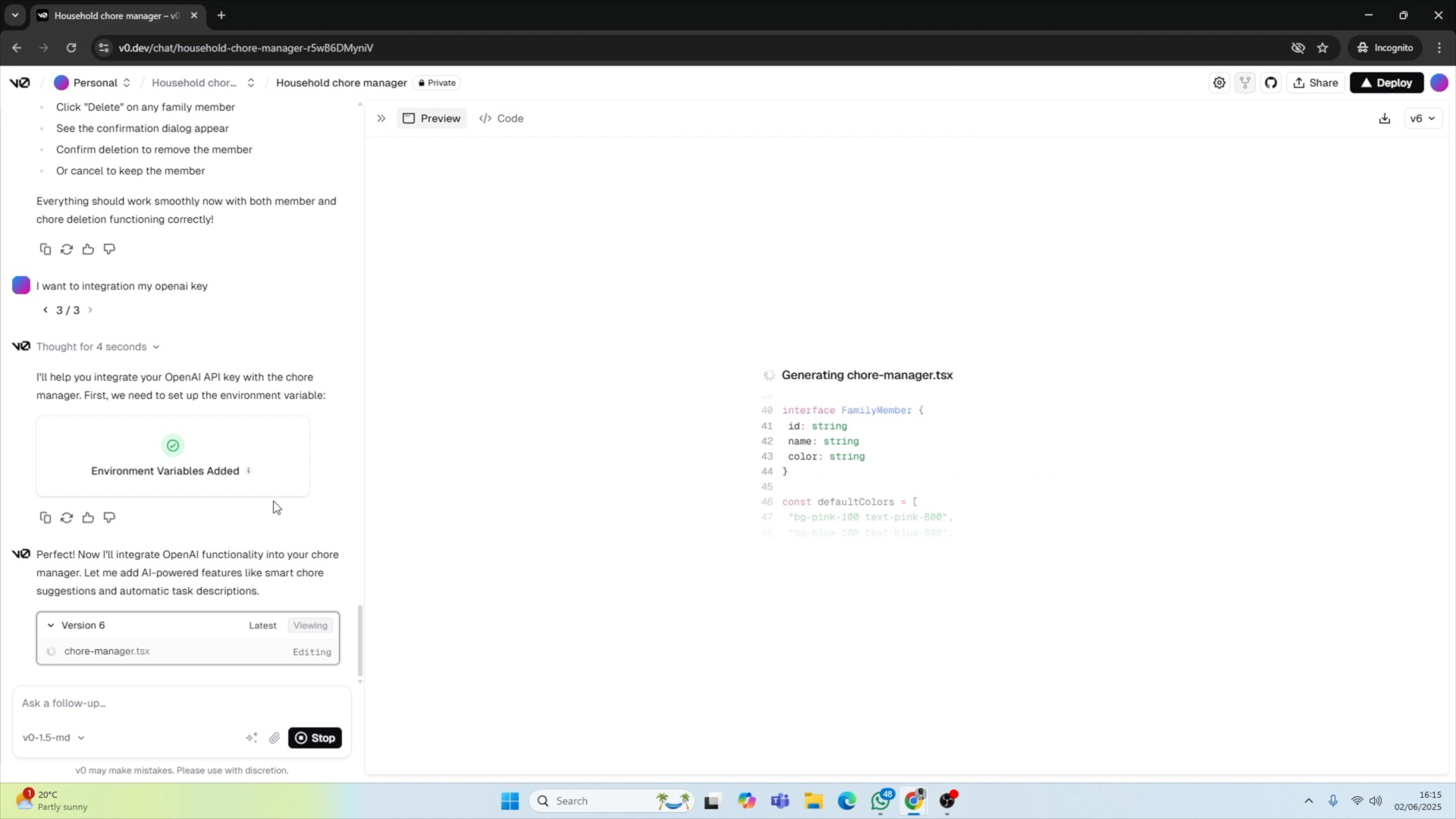 Adding AI features to v0 app
