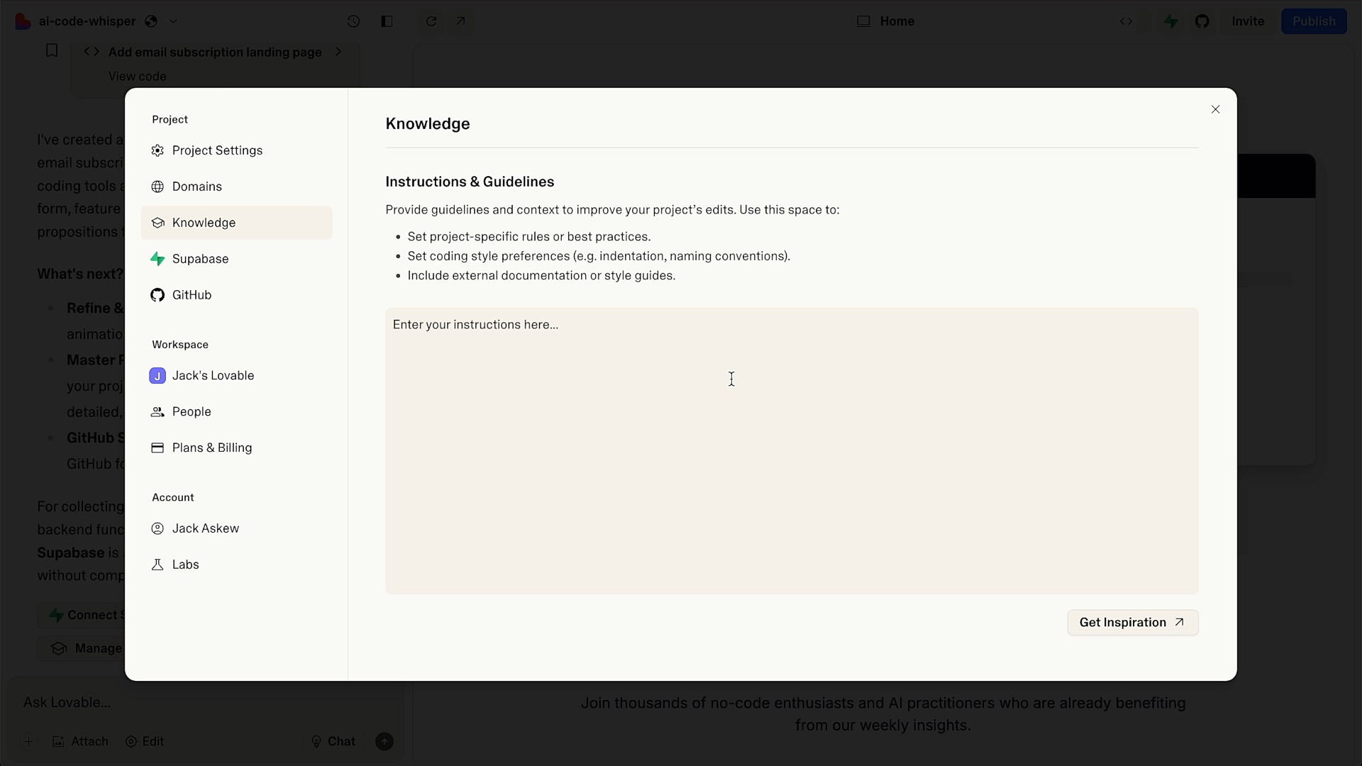 Custom knowledge in Lovable