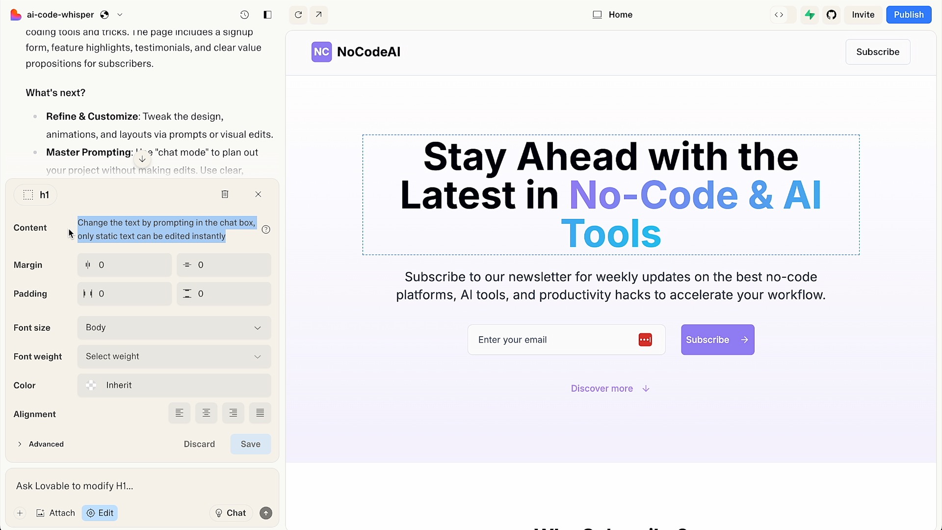 Edit feature on Lovable