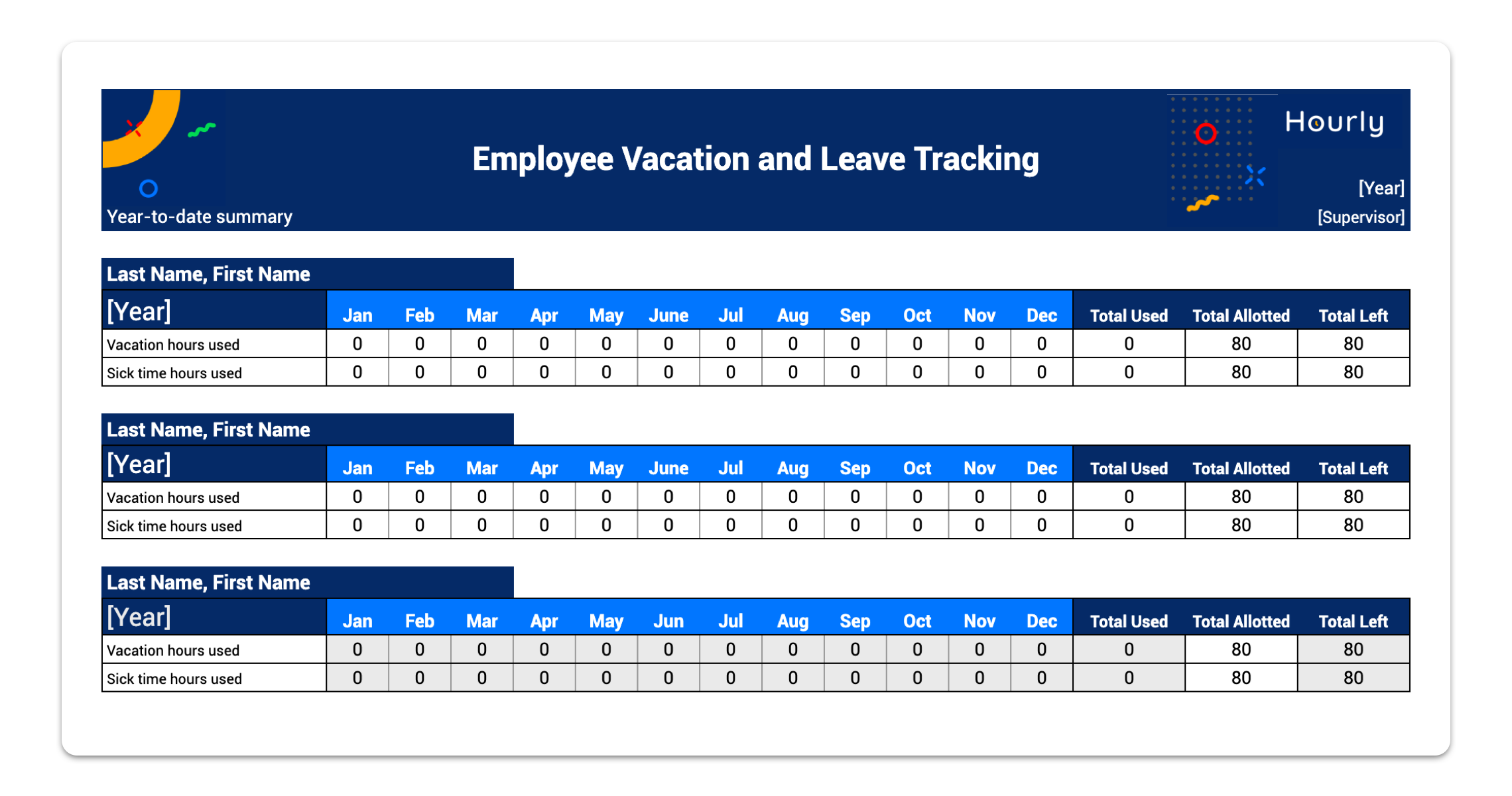 Vacation and Leave Tracking Yearly Template