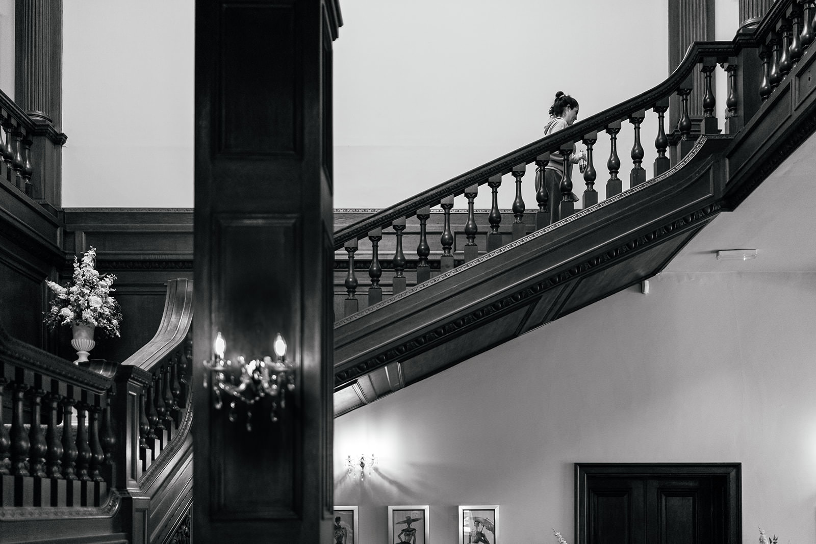 bride walking up stairs