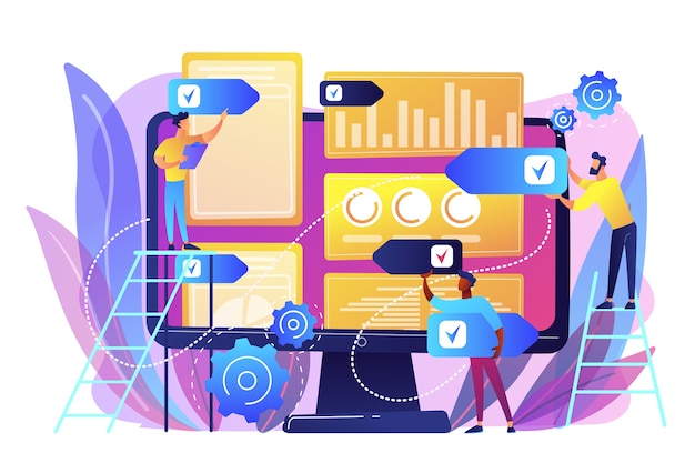 Digital pr agency increase online presence. pr strategy, natural link acquisition and domain authority, brand awareness and keyword rankings concept. bright vibrant violet isolated illustration Free Vector