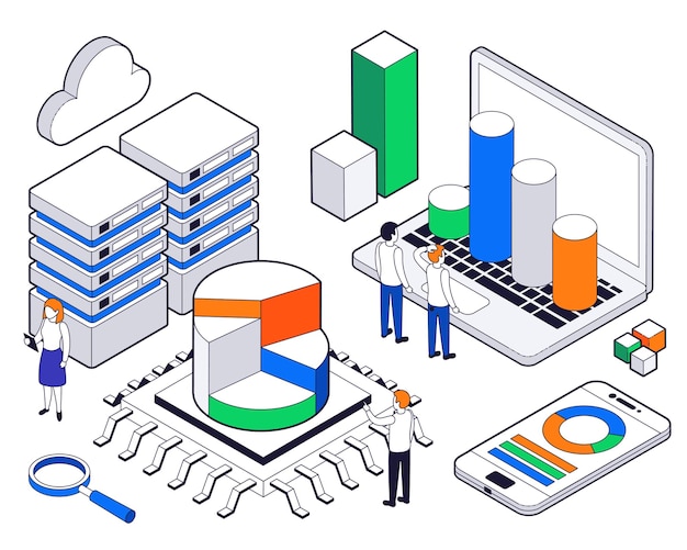 Big data science analysis isometric composition Free Vector