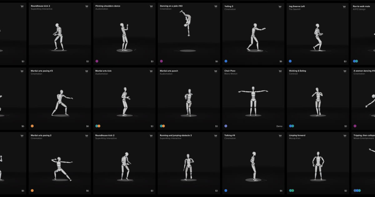 キャラクターアニメーション用の高品質モーションキャプチャアニメーションクリップの最大のライブラリ