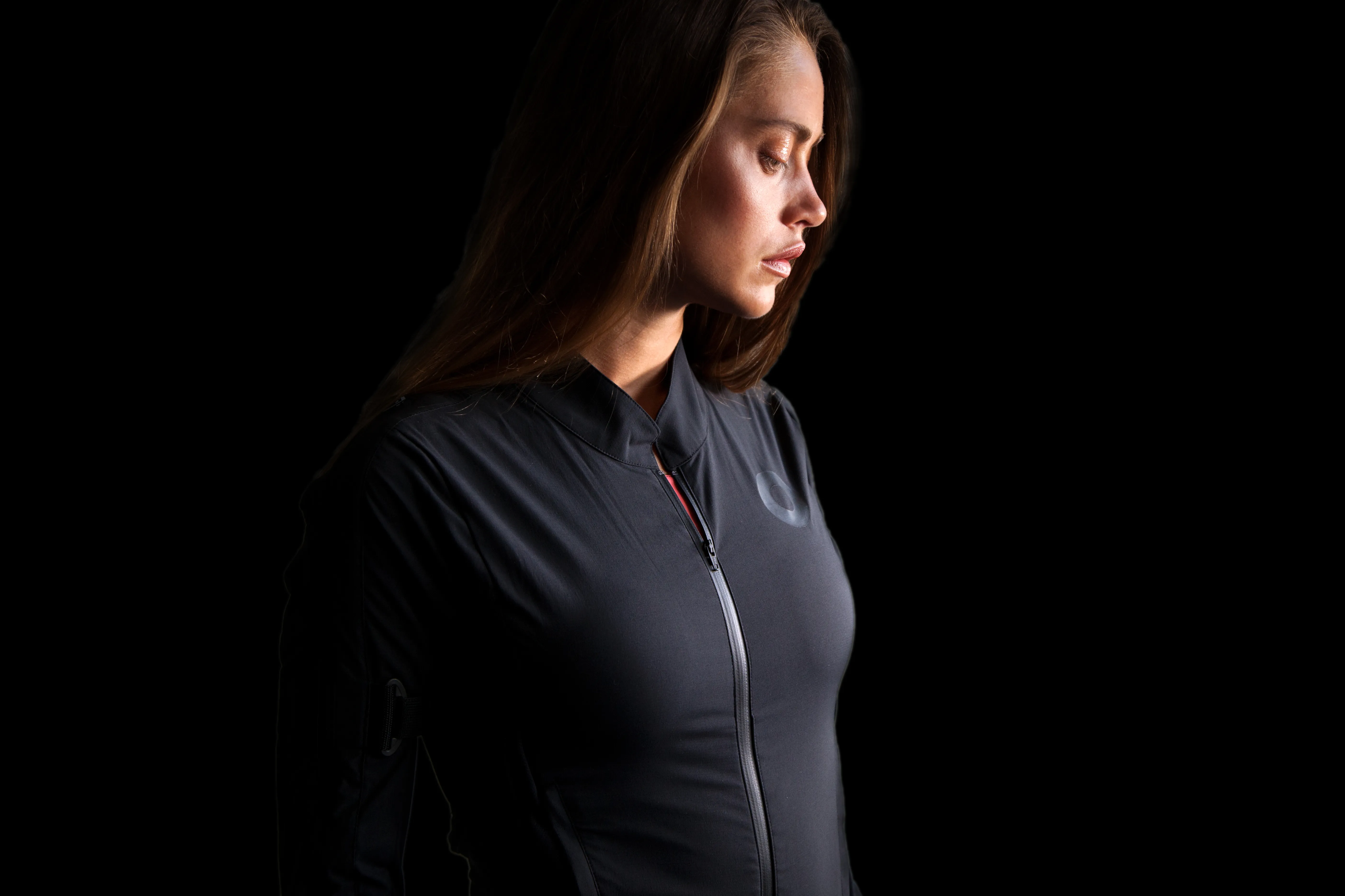 Model wearing the Rokoko Smartsuit Pro II motion capture suit, shown as part of the setup step in the full performance capture workflow.