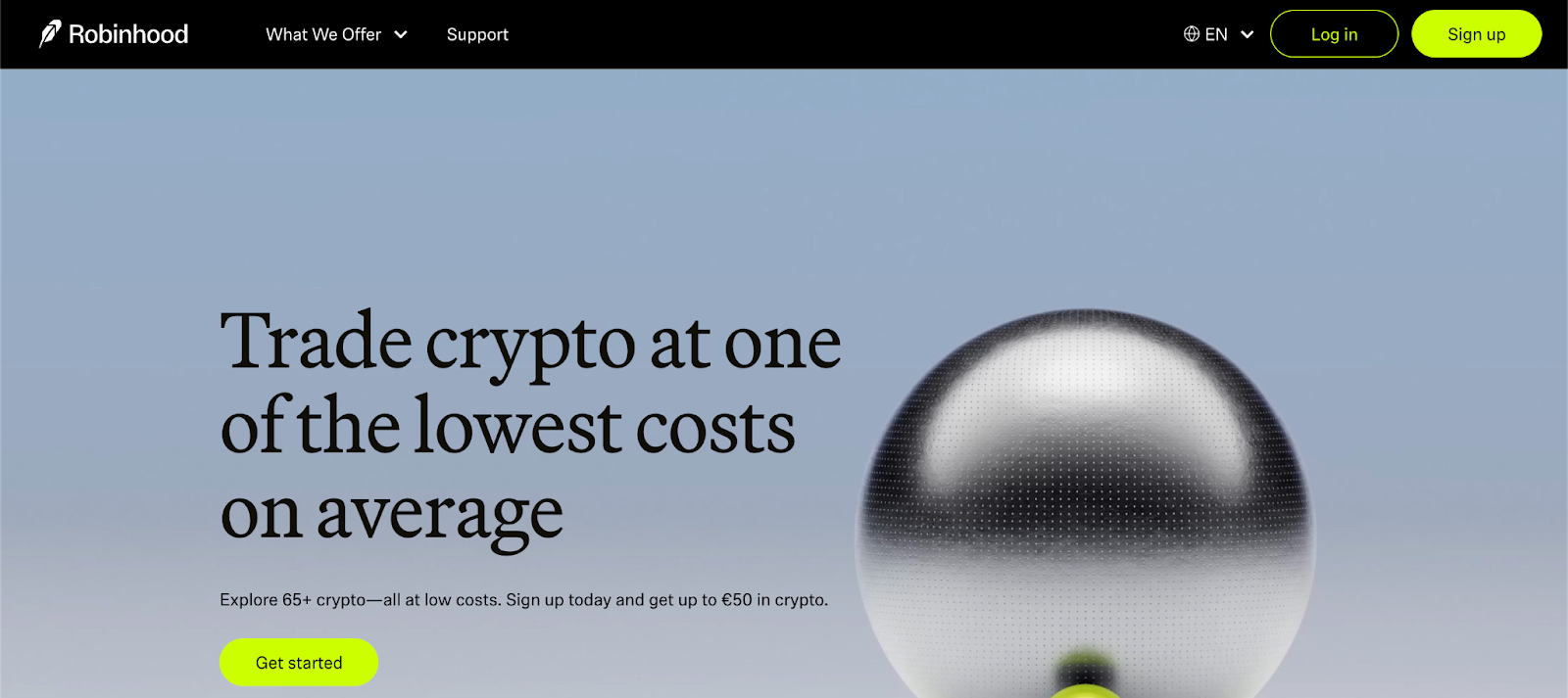 Robinhood Banner platformy pro obchodování s kryptoměnami Robinhood zdůrazňující nízké poplatky mezi nejlepšími kryptoměnovými aplikacemi v roce 2026